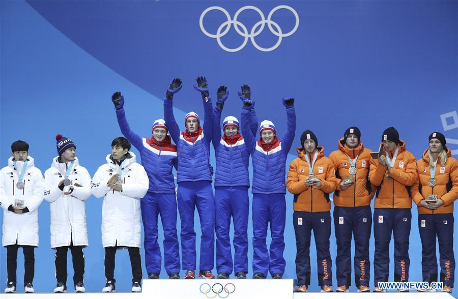 (SP)OLY-SOUTH KOREA-PYEONGCHANG-SPEED SKATING-MEN'STEAM PURSUIT-MEDAL CEREMONY