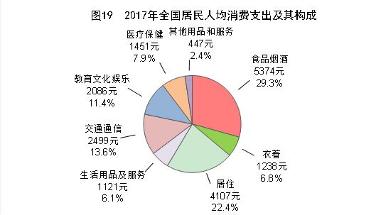 （图表）[两会·2017年统计公报]图19：2017年全国居民人均消费支出及其构成